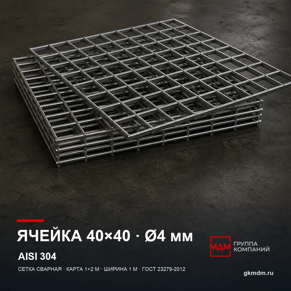 Сетка нержавеющая сварная 40х40х4 мм — характеристики и внешний вид
