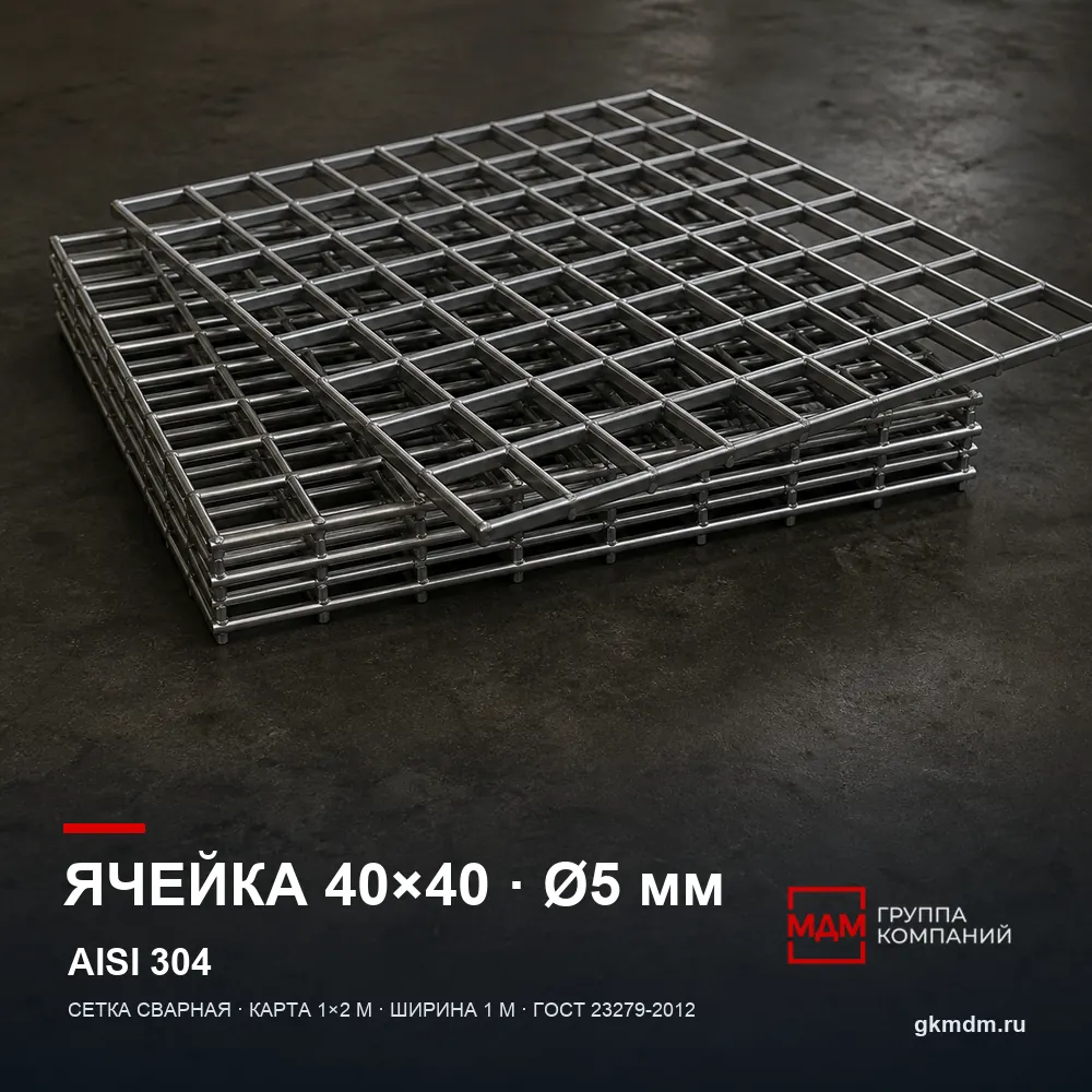 Сетка нержавеющая сварная 40х40х5 мм — характеристики и внешний вид