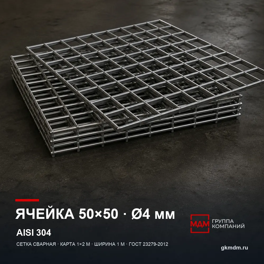 Сетка нержавеющая сварная 50х50х4 мм — характеристики и внешний вид