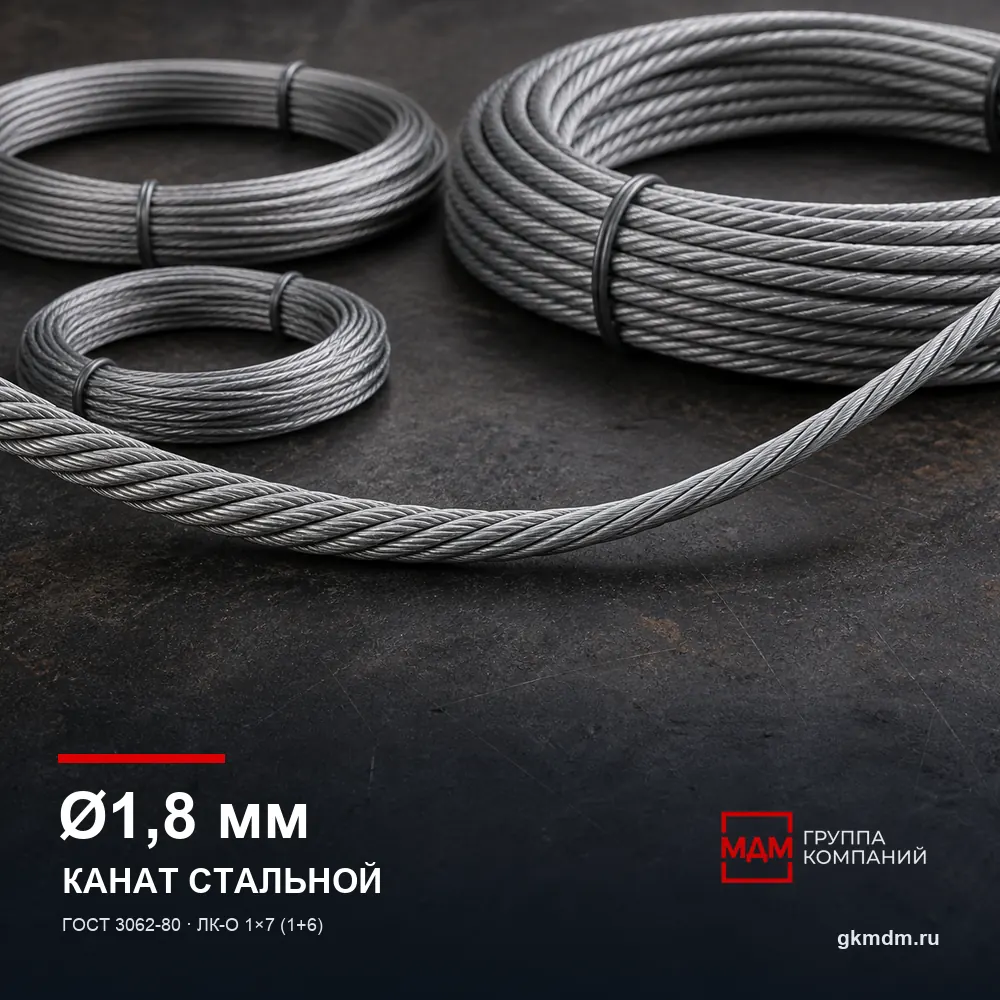 Канат стальной 1,8 мм ГОСТ 3062-80 — характеристики и внешний вид