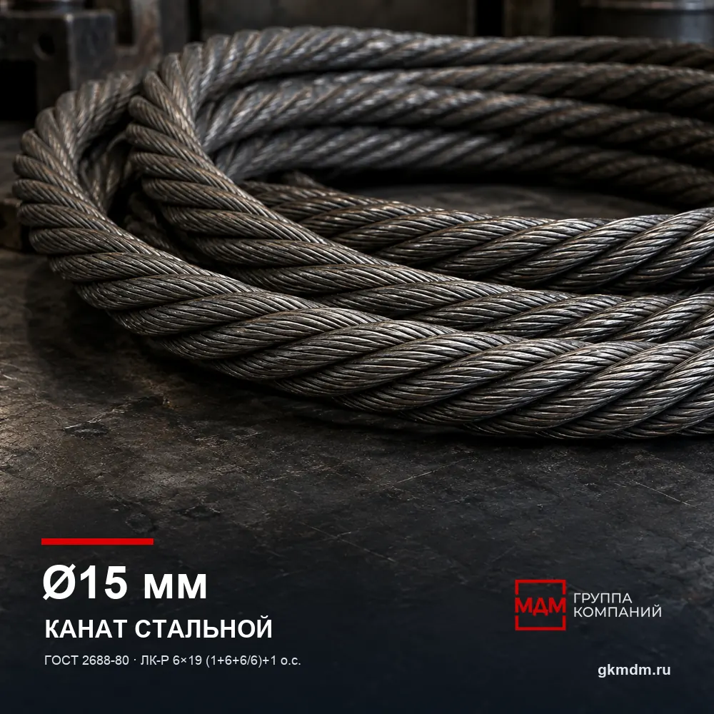Канат стальной 15 мм ГОСТ 2688-80 — характеристики и внешний вид