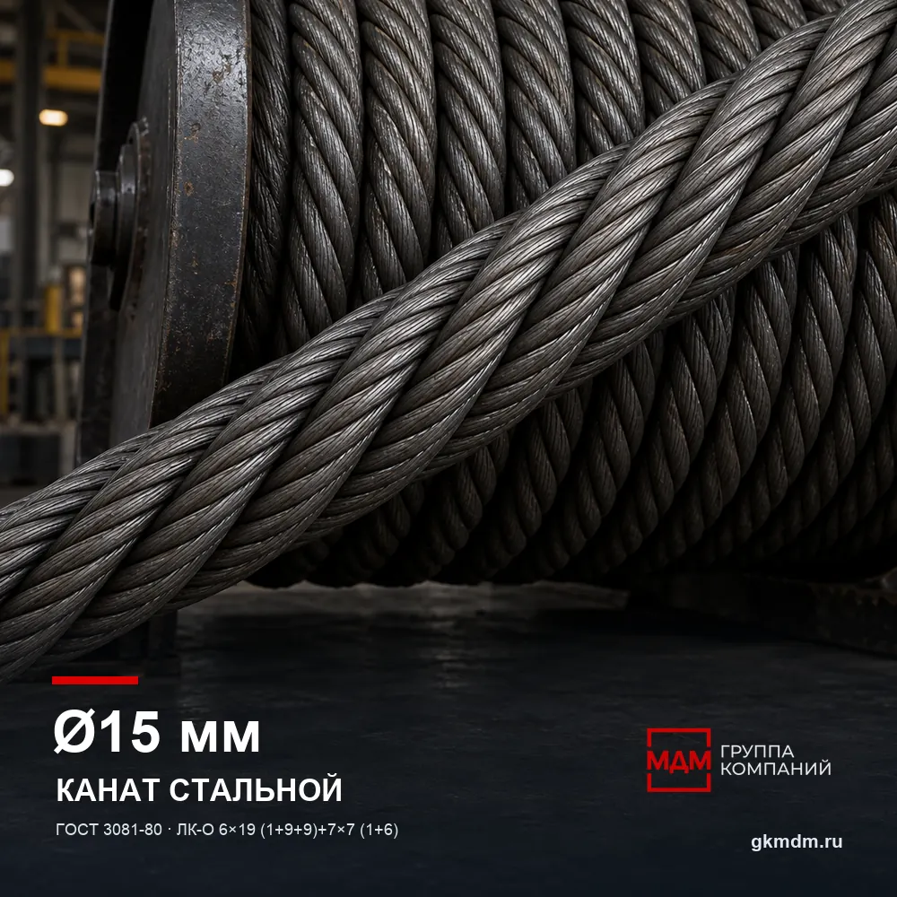 Канат стальной 15 мм ГОСТ 3081-80 — характеристики и внешний вид
