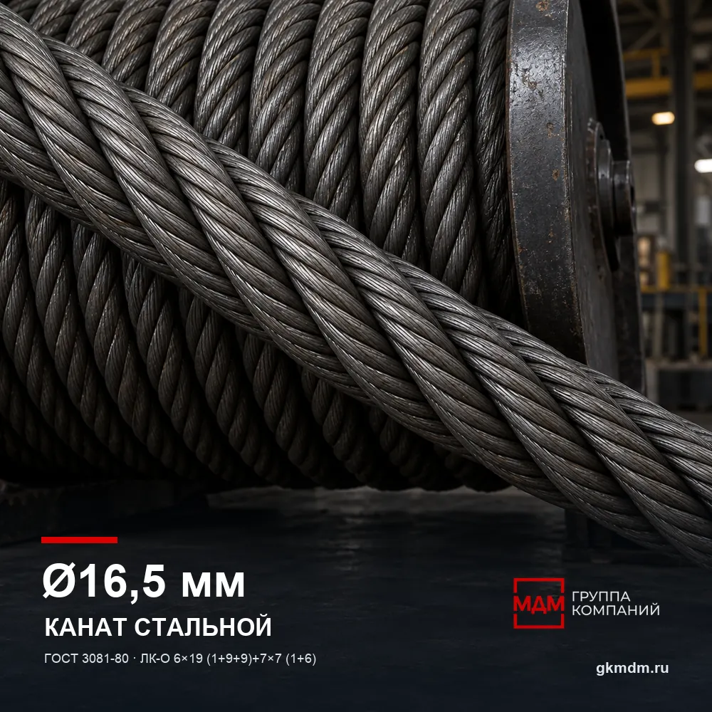 Канат стальной 16,5 мм ГОСТ 3081-80 — характеристики и внешний вид