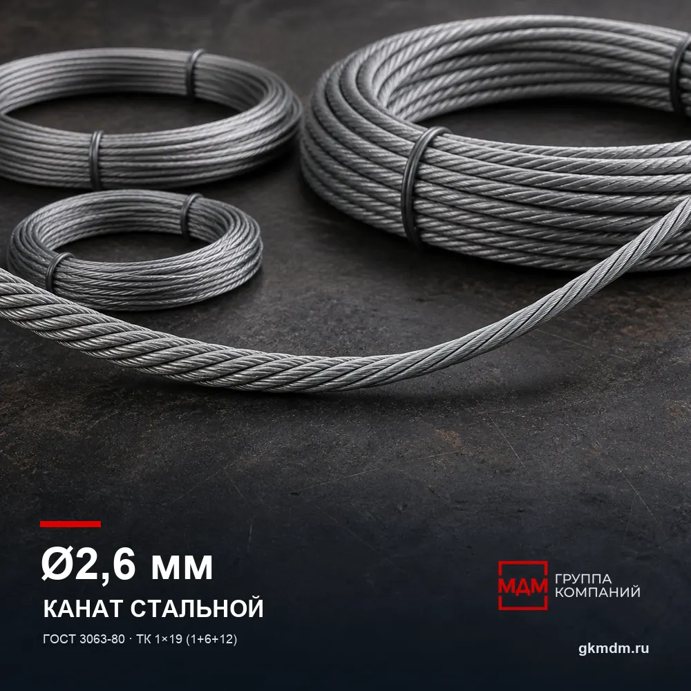 Канат стальной 2,6 мм ГОСТ 3063-80 — характеристики и внешний вид