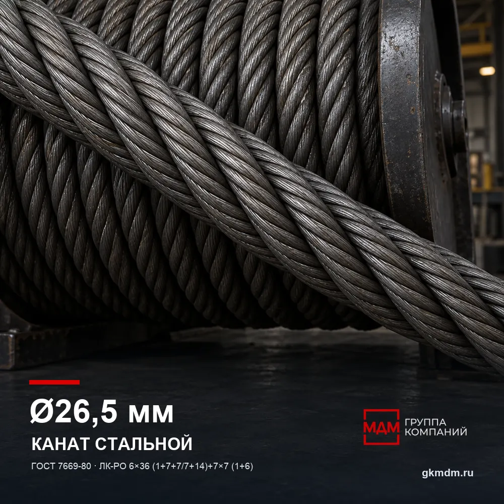 Канат стальной 26,5 мм ГОСТ 7669-80 — характеристики и внешний вид