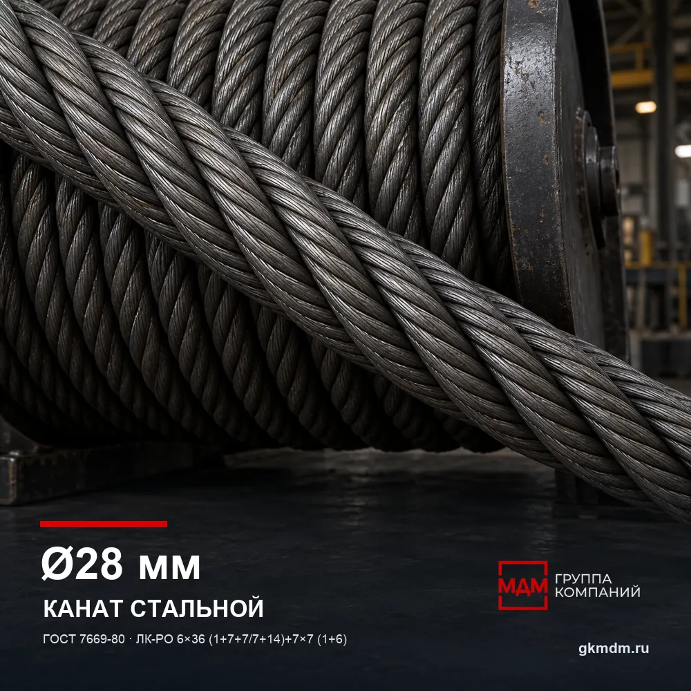 Канат стальной 28 мм ГОСТ 7669-80 — характеристики и внешний вид