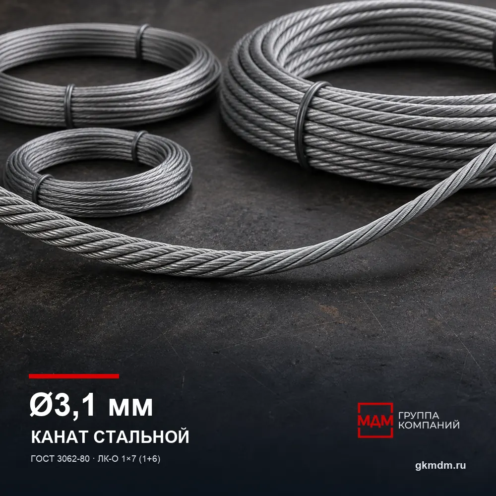 Канат стальной 3,1 мм ГОСТ 3062-80 — характеристики и внешний вид