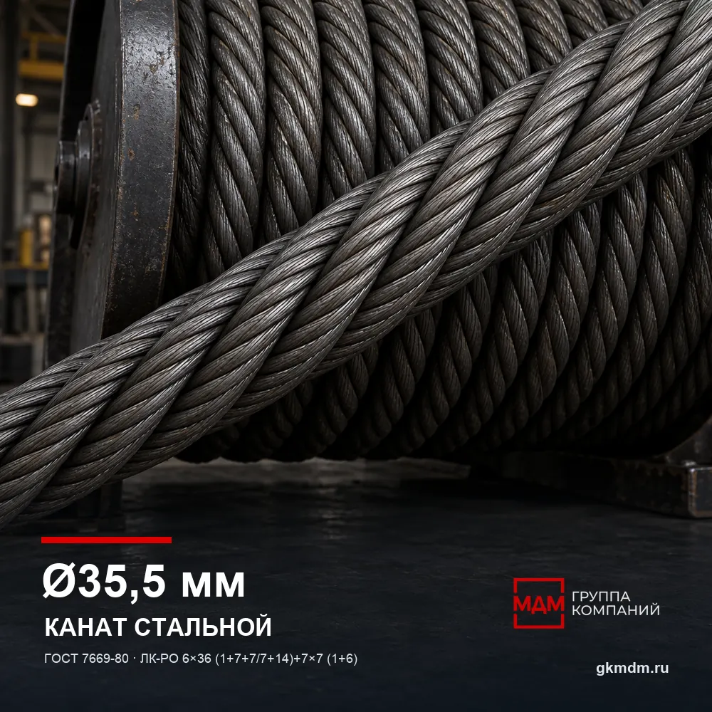 Канат стальной 35,5 мм ГОСТ 7669-80 — характеристики и внешний вид