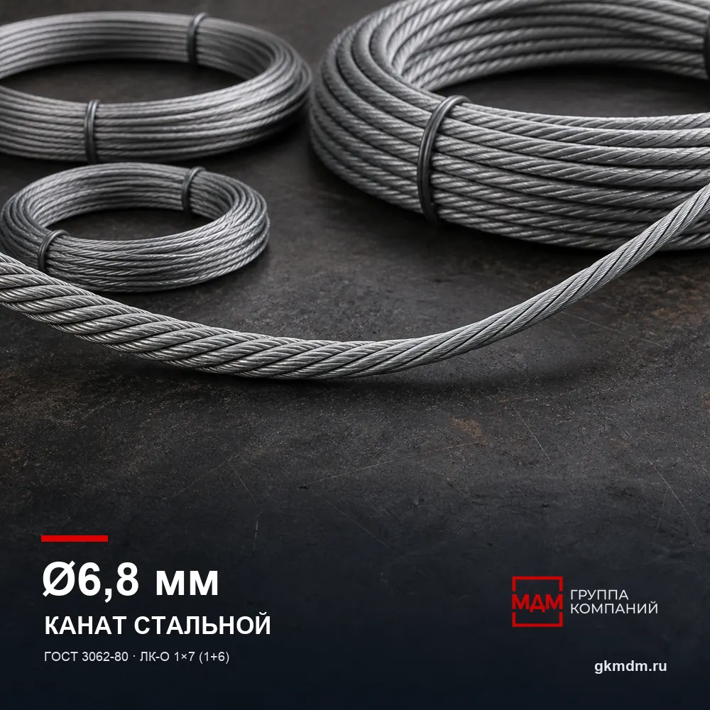 Канат стальной 6,8 мм ГОСТ 3062-80 — характеристики и внешний вид