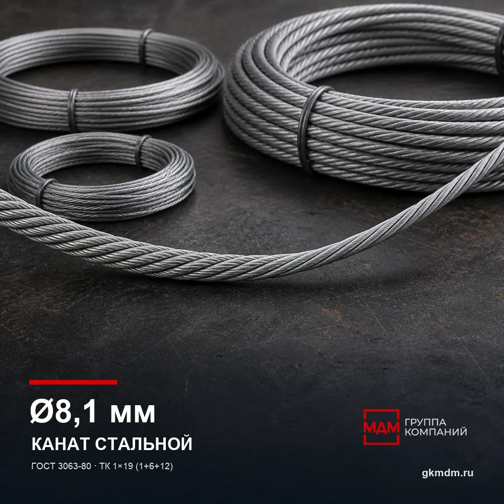 Канат стальной 8,1 мм ГОСТ 3063-80 — характеристики и внешний вид