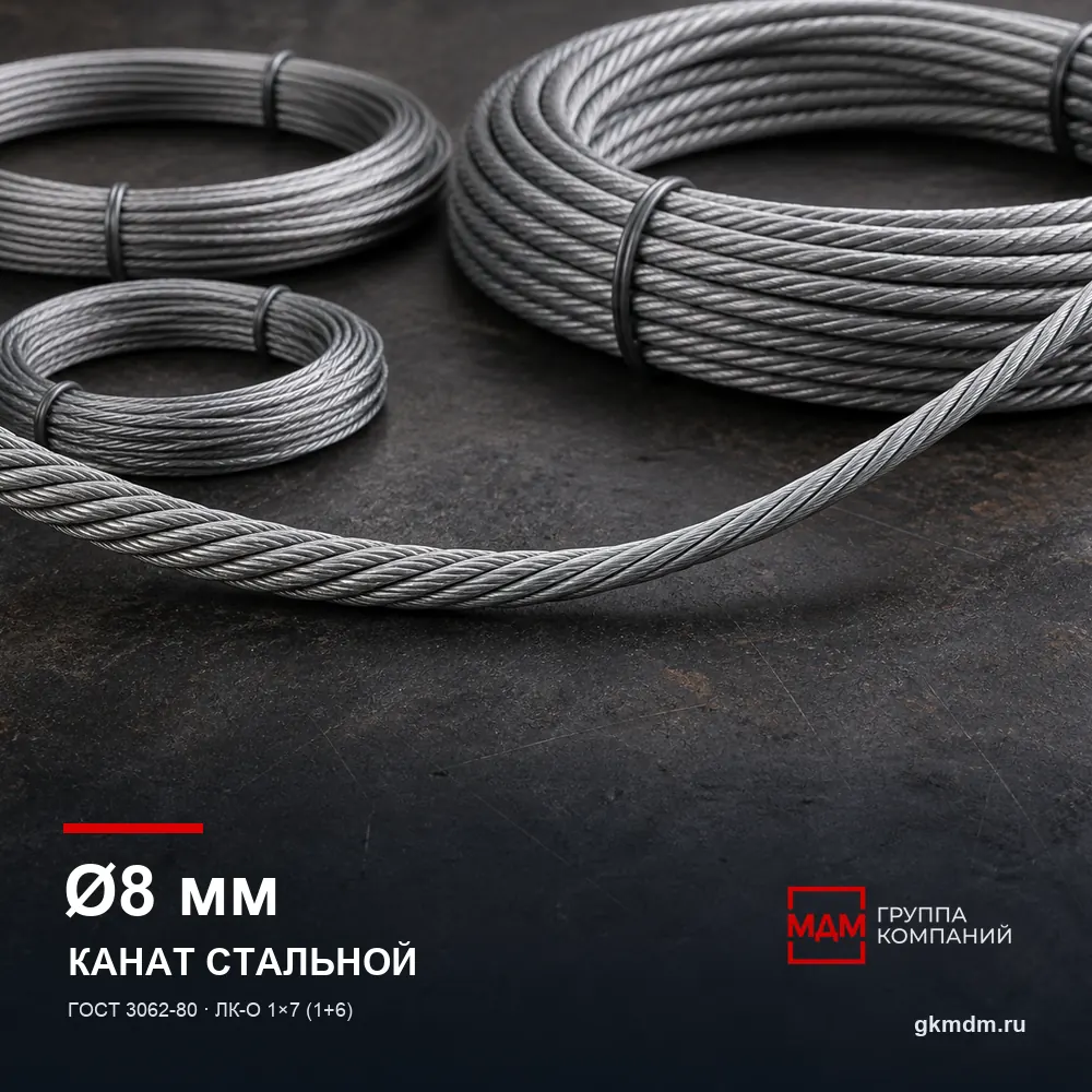 Канат стальной 8 мм ГОСТ 3062-80 — характеристики и внешний вид